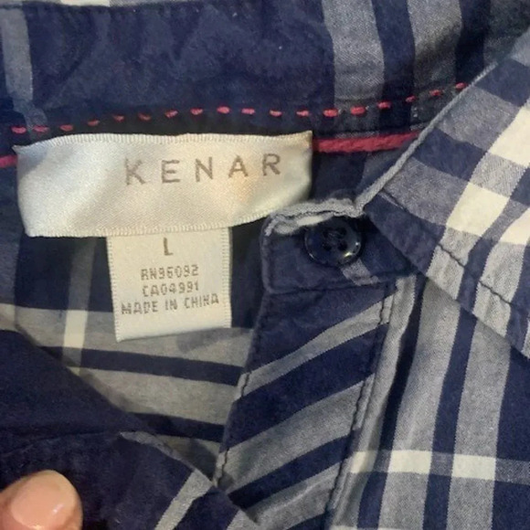 Kenar blue plaid button down‎ shirt L EUC - Picture 3 of 3